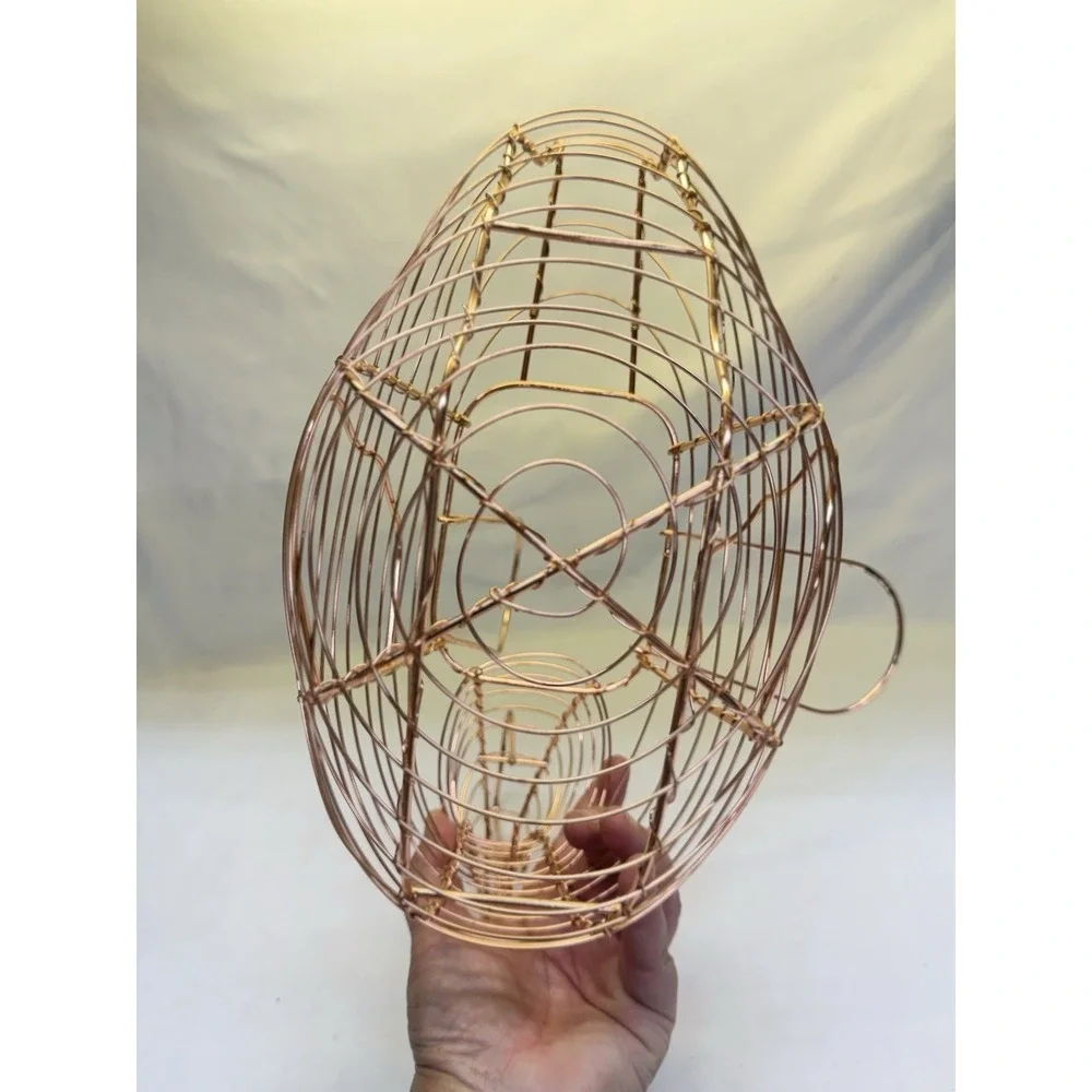 Vintage Copper Color Wire Hen Chicken Egg Basket With Handles